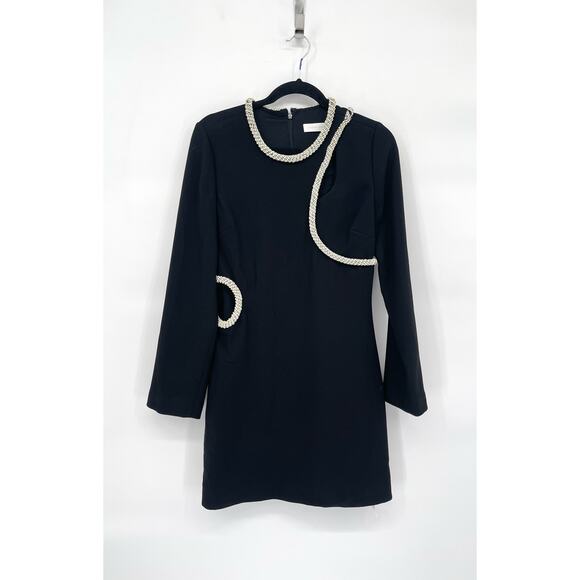 Jonathan Simkhai Black Katharine Diamante Cut Out Long Sleeve Mini Dress size 6 - Picture 3 of 10